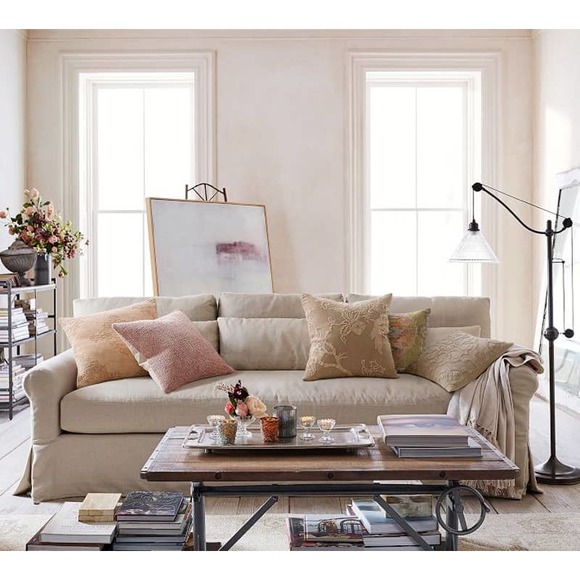 Pottery Barn Kelcie Pillow Cover Neutral 22 sq Embroidered Stonewash Birds Linen - Picture 2 of 15